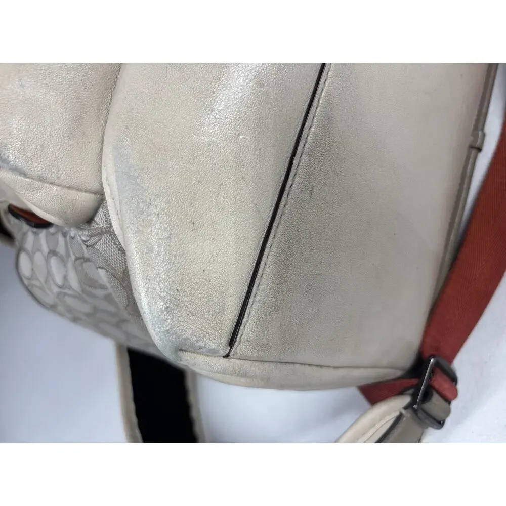 Coach League Flap Backpack Signature Jacquard Stone Ivory Leather Academia Rare